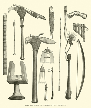 Arms and other implements of the Tahitians (engraving)