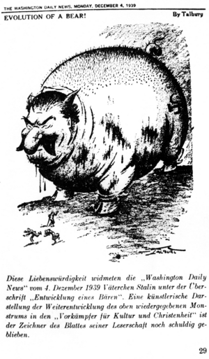 Caricature of Joseph W. Stalin (b/w photo)