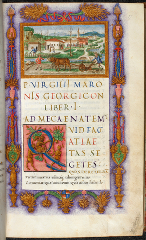VIRGIL's Aeneis. A scene of a man ploughing with a ox plough.