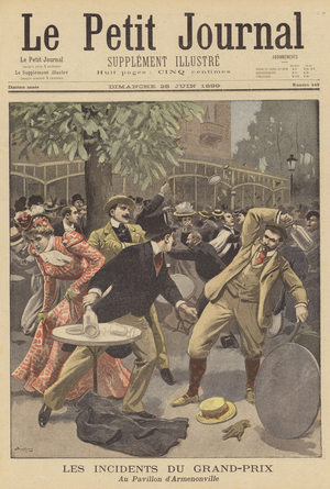 Brawl at the Pavillon d'Armenonville, Paris (colour litho)