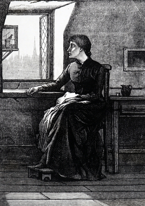 Blind women looks out of her window, 1882