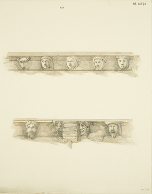 Heads on south side of St Mark's (pencil & watercolour on paper)