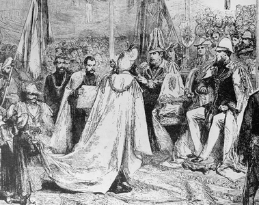Illustration depicting King Edward VII, presiding at a Grand Chapter of the Star of India at Calcutta