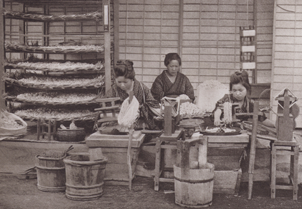 Japan: Winding Silk from Cocoons (b/w photo)