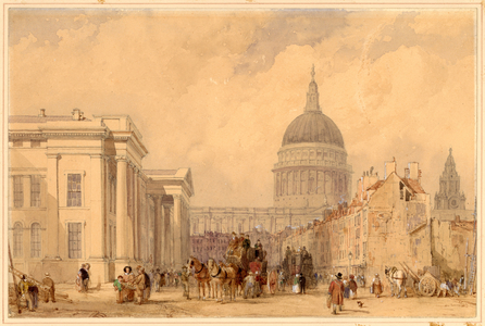 The Post Office, St Martins le Grand, London, with St Paul's in the Distance (pencil & watercolour on paper)