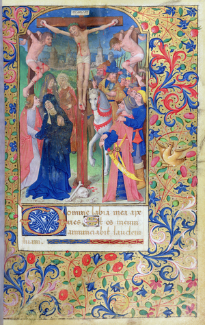 Ms 82/1400 fol.53r Crucifixion, from the 'Heures de Seguier' (vellum) 