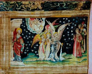 Apocalypse Tapestry, Cartons of the painter Hennequin de Bruges, atelier Nicolas Bataille. no 58, Le premier flacon versé sur la terre, 1373-1380 (textile)