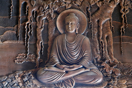 Linh Phong buddhist temple,  Shakyamuni Buddha sitting in the meditation pose under the Bodhi tree, Dalat, Vietnam (photo)