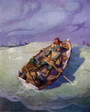 Illustration for The Black Arrow by Robert Louis Stevenson (colour litho)