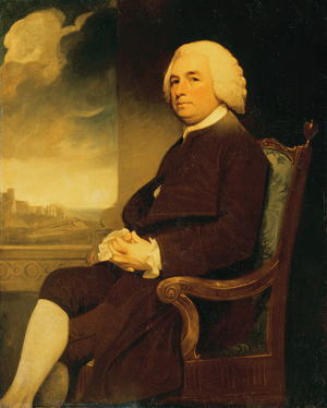 Portrait of Michael Russell, seated, with Dover Castle beyond (oil on canvas)