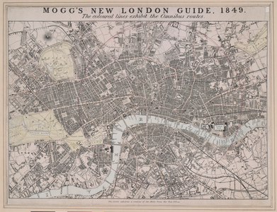Mogg's new London guide, 1849 : the coloured lines exhibit the omnibus routes