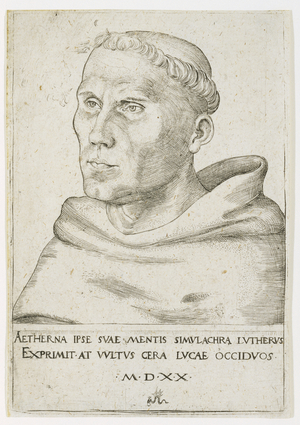 Martin Luther, Bust in Three-Quarter View, 1520 (engraving on laid paper with watermark)