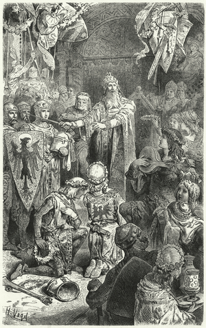 Frederick Barbarossa at a feast in Mainz (engraving)