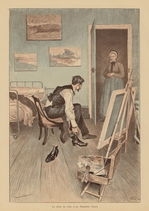 A first visit on New Year's Day (colour litho)