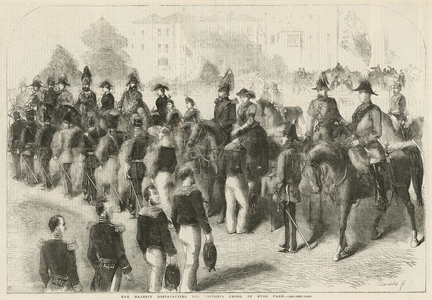 Her Majesty distributing the Victoria Cross in Hyde Park (engraving)