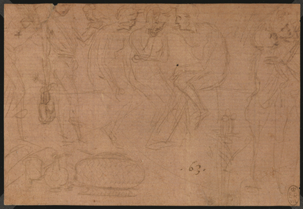 A study of seated figures in conversation, c.1480 (metalpoint on pink prepared paper)