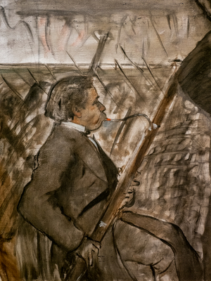 Musicians in the orchestra (detail). Around 1870. Oil on canvas.