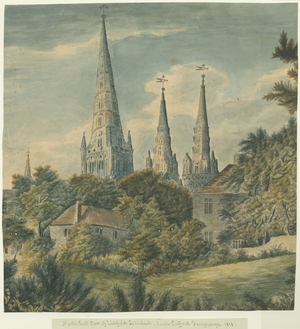 Lichfield Cathedral - North East View: water colour painting, 1818 (painting)