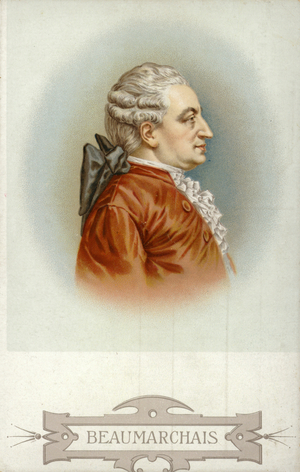 Pierre Beaumarchais (1732-1799), French playwright (colour litho)