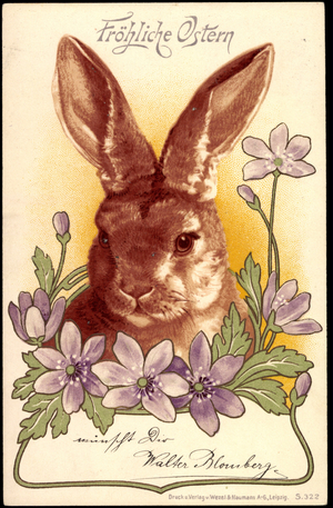 Art Nouveau Happy Easter Easter Bunny Purple Flowers