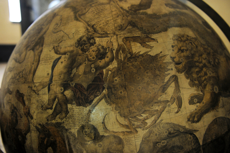 Terrestrial globe by  cosmographer Vicenzo Coronelli (1650-1718). Detail.