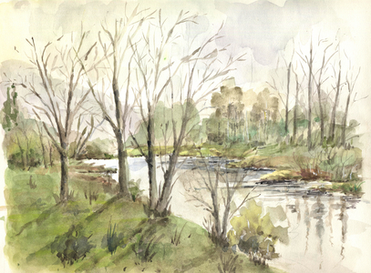 River panorama, 1990-2020 (watercolour)