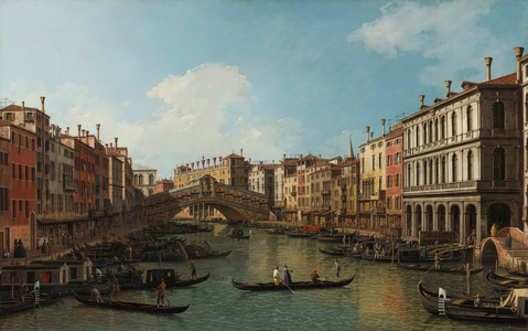 Venice: the Grand Canal from the Palazzo Dolfin-Manin to the Rialto Bridge, c.1740-50 (oil on canvas)