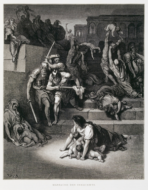 King Herod orders the Massacre of the innocents, Illustration from the Dore Bible, 1866