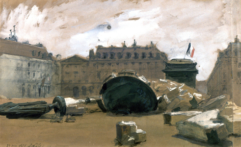 Commune of Paris: the toppled Vendome column, 1871 (watercolour)