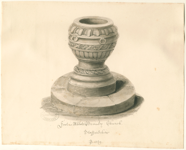 Font in Abbots Bromley Church : sepia drawing, 1839 (drawing)
