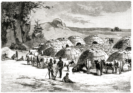 Khoikhoi Village, Southern Africa, Illustration, 1885