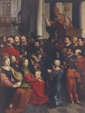 Saint Eligius preaches in Antwerp (oil on panel)
