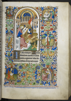 Add Ms 18850 f.24r St Mark the Evangelist, from Book of Hours (The Bedford Hours) c.1410-30 (ink, colour & gold on vellum)