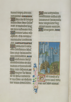 Ms. 65/1284 fol. 68v An army entering a city, from 'Très Riches Heures du Duc de Berry' (vellum)