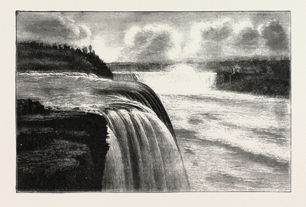 The Niagara Falls, View from Prospect Point, America, US, USA, United States, Engraving 1882