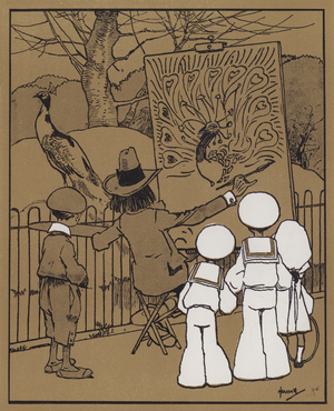 The Peacock and the Decorative Artist (colour litho)