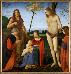 La Vierge a l' enfant et les saints Jean-Baptiste et Sebastien entre deux donateurs - Madonna with Saints John Baptist and Sebastian and two donors …