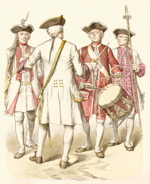 Soldiers in Germany, 18th century (copper plate print)
