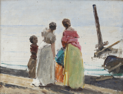 Figures on the beach (oil on canvas)