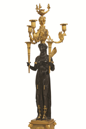 Pair of Monumental Candelabra, Empire Period, early 19th century (gilded bronze)