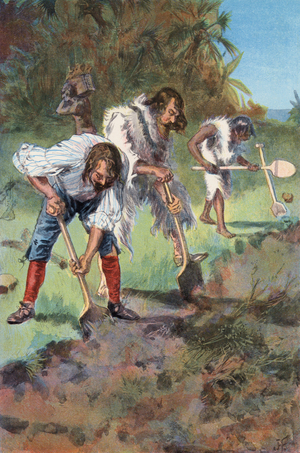 Robinson Crusoe: We prepare more ground (colour litho)