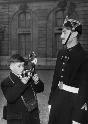 Honore Durand Is About To Take A Picture of French President Rene Coty. here at The Elysee Palace With A Member of The Republican Guard, February 22, 1955 (b/w photo)