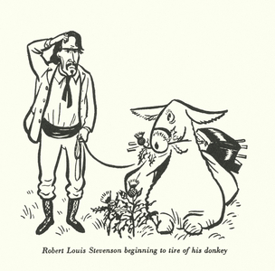 Robert Louis Stevenson beginning to tire of his donkey (litho)