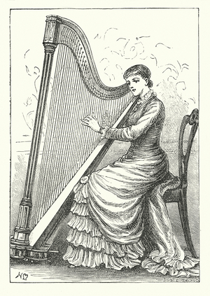 Lady playing the harp (engraving)
