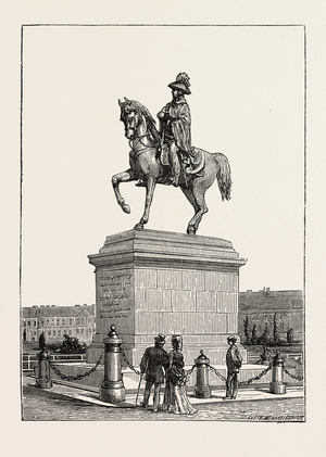 Statue of Prince Schwarzenberg, Vienna, Austria, 1873 Engraving