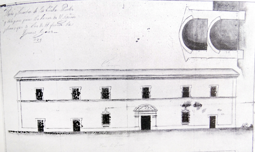 Illustration depicting the façade and floor plan of the Royal Houses of Buenos Aires