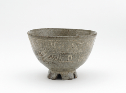 Tea bowl in mishima style, Karatsu ware, 1630-50 (stoneware with white slip inlaid under clear glaze)