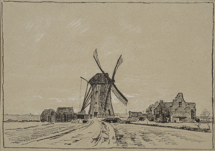 Windmill, Northern France, c.1895 (pen, ink and white chalk on grey paper)