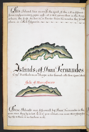 Sloane MS 44, f.269v, Map of Juan Fernández in William Hack's South Sea Waggoner, 1684 (vellum)