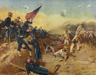 In the Trenches before Santiago (colour litho)